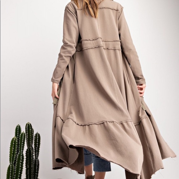 Easel NWT soft terry knit long cardi in sage grey - Picture 4 of 5